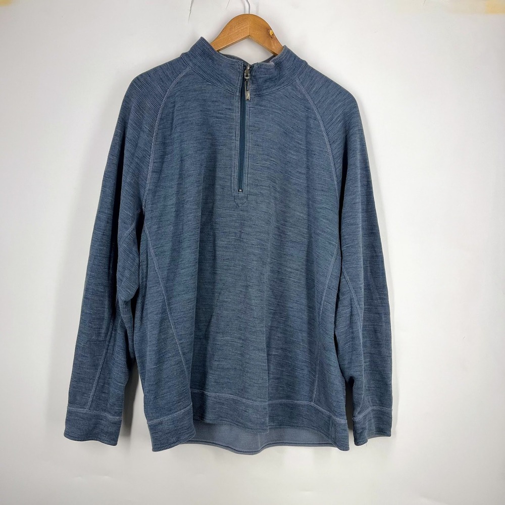 Tommy Bahama Jeans Mens Blue Heather Quarter Zip Pullover Mock Neck Sweater XXL